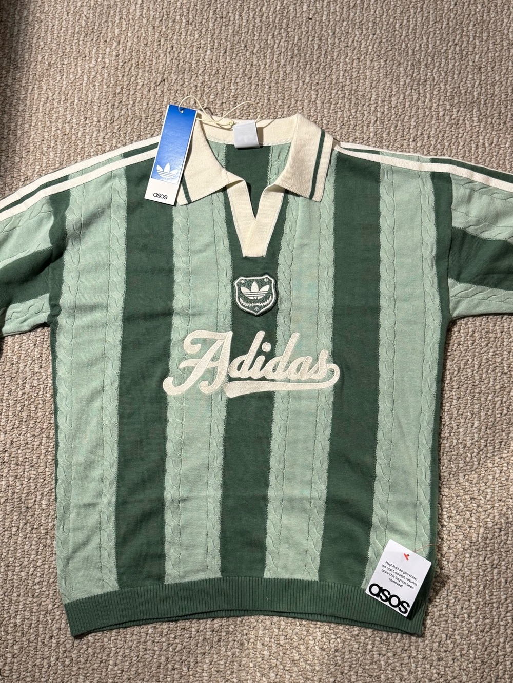 adidas x ASOS Green Two-Tone Striped Knit Polo Shirt
